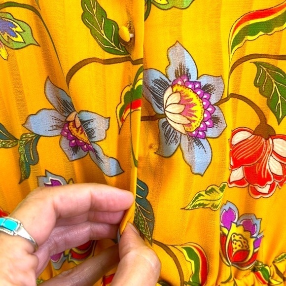 Nanette Lepore - Multi Colorful Floral Gold Boho Long Sleeve Midi Dress Size 6 - Picture 11 of 15